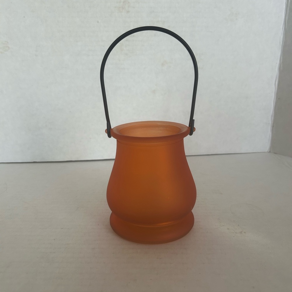Orange Frosted Glass Hanging Lantern Candle Holder with Handle
